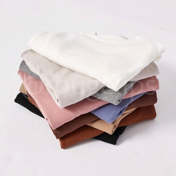 Dusty Pink Rib-Knit High Neck Short Sleeve Slim Fit Top Shirt - Picture 8 of 8